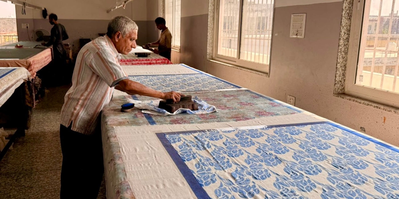 Hand block printing by artisans in Jaipur
