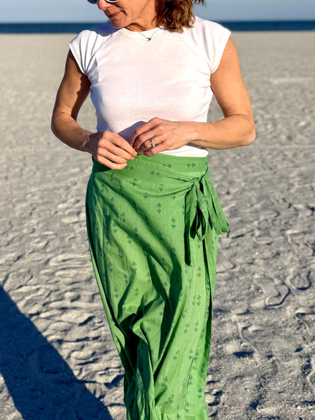 Green Staghorn Maxi Ruffle Wrap Skirt