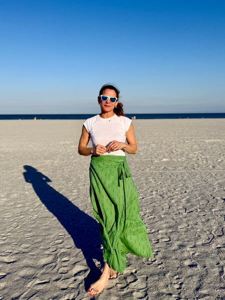 Green Staghorn Maxi Ruffle Wrap Skirt