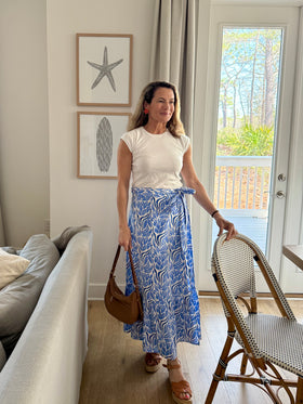 Blue Snake Maxi Ruffle Wrap Skirt