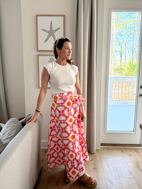 Watermelon Condor Maxi Ruffle Wrap Skirt