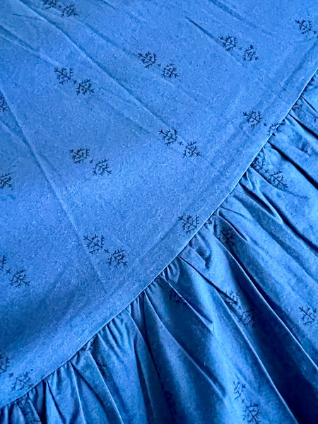 Close-up of a royal blue hand block-printed maxi skirt 
