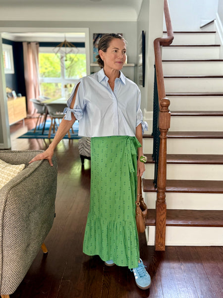Green Staghorn Maxi Ruffle Wrap Skirt