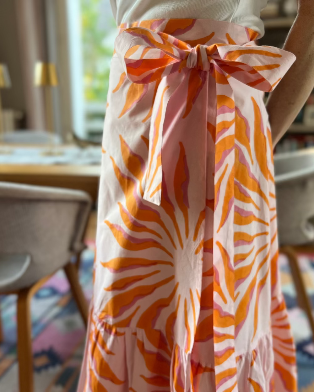 Pink and orang wrap skirt with bow