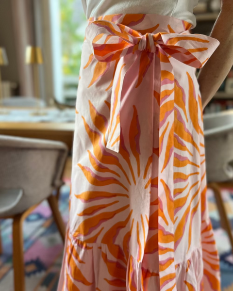 Pink and orang wrap skirt with bow