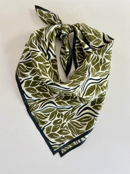 Olive Snake Peace Silk Scarf – Hand Block Printed, Ethical & Sustainable