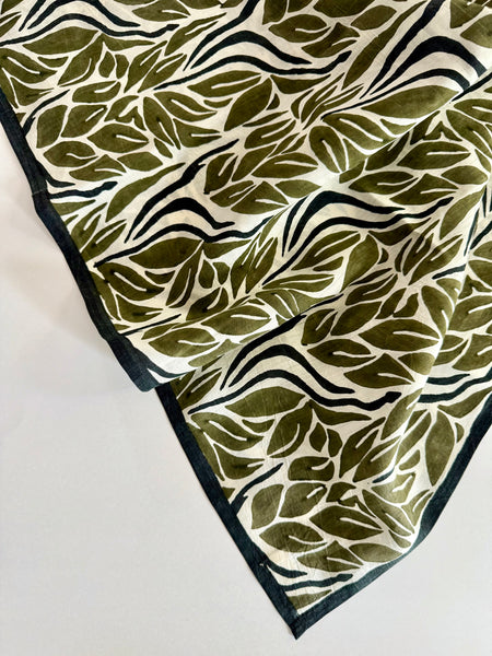 Olive Snake Peace Silk Scarf – Hand Block Printed, Ethical & Sustainable