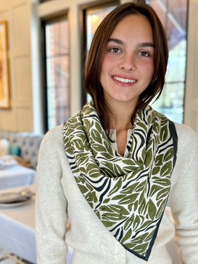 Olive Snake Peace Silk Scarf – Hand Block Printed, Ethical & Sustainable