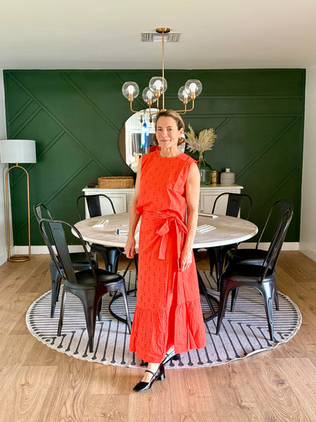 Tomato Staghorn Maxi Ruffle Wrap Skirt