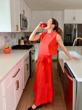 Tomato Staghorn Maxi Ruffle Wrap Skirt