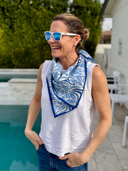 Blue Snake Peace Silk Scarf – Hand Block Printed, Ethical & Sustainable