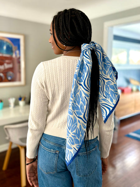 Blue Snake Peace Silk Square Scarf