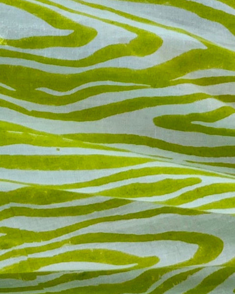 Close-up of chartreuse and ice blue faux bois infinity scarf